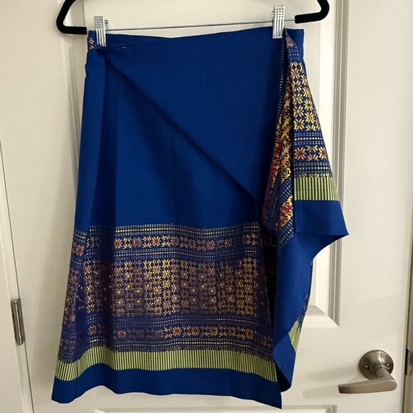 Flowy Adjustable Boho Wrap Skirt Metallic Flowers Blue Copper OS - Picture 6 of 7